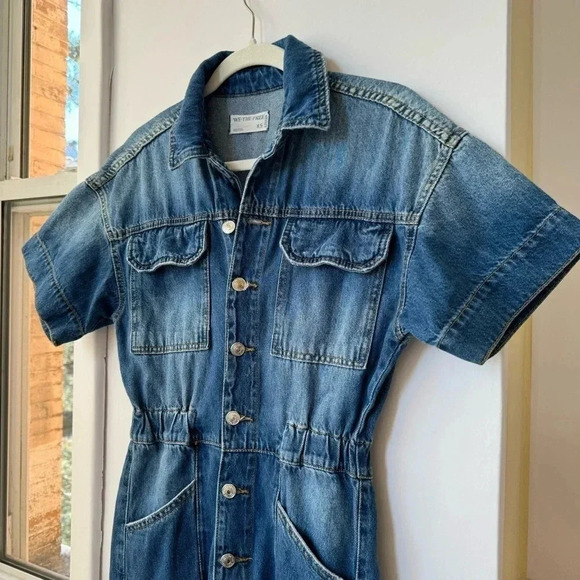 New Free People Marci Coveralls Denim Jumpsuit Blue Utility One Piece XS - Picture 6 of 13